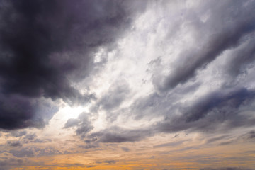 Background of natural, dark storm clouds sky before heavy rain in thunderstorm
