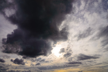Background of natural, dark storm clouds sky before heavy rain in thunderstorm