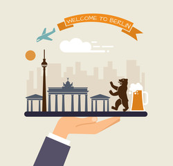 Welcome to Berlin. Attractions of Berlin on a tray © Katsiar
