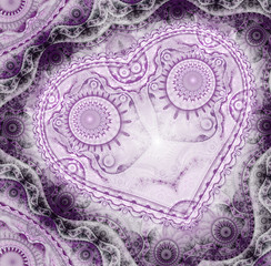 Clockwork purple fractal heart, valentine's day motive, digital artwork for creative graphic design