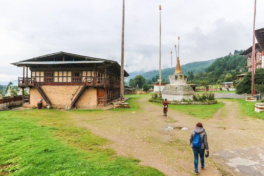 Bumthang, Bhutan - September 13, 2016: Kurjey Lhakhang (The Temple of Imprints) in  Bumthang valley, Bhutan.