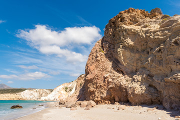 Beautiful Firiplaka Beach, long and popular beach situated at the southern side in Milos island. Cyclades, Greece.