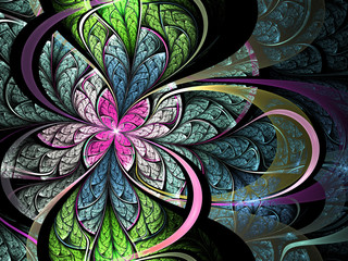 Dark fractal butterfly or flower, digital artwork for creative g