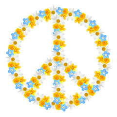 Peace symbol of beautiful flowers on white background