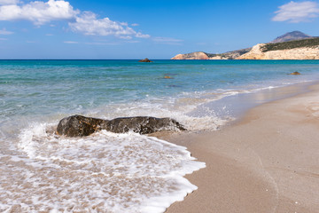 Beautiful beach of Firiplaka with crystal clear waters. Milos. Cyclades Islands, Greece.