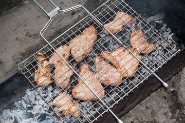 BBQ meat on the grill delicious chunks of grilled