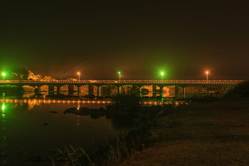 Fototapeta na wymiar Night view of road bridge over Orange River at Upington
