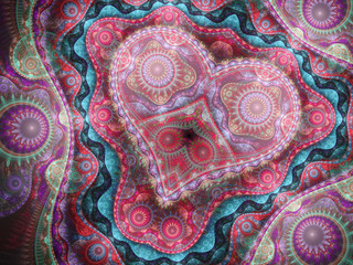 Colorful fractal heart, digital artwork for creative graphic design
