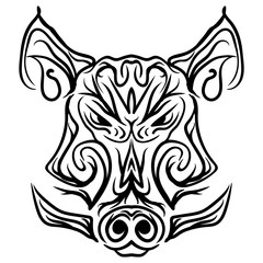Boar head Black and white Isolated Tattoo