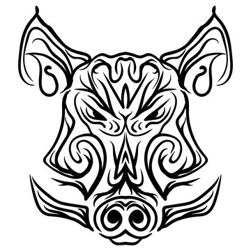 Boar head Black and white Isolated Tattoo