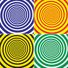 Set of four bright spiral patterns.