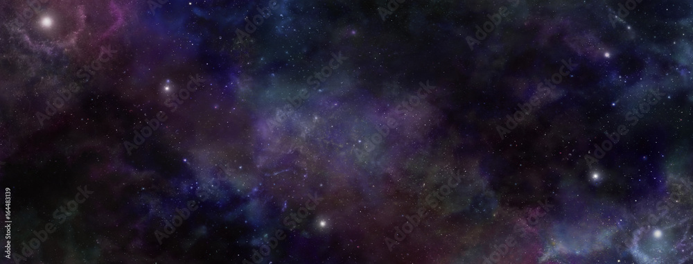 Poster dark night sky deep space background - wide dark outer space multi-coloured banner showing cloud for
