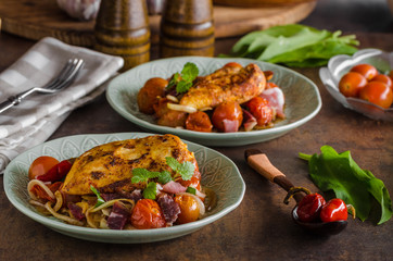 Grilled chicken steak with roasted vegetable