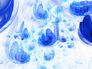 Blue fractal flowers, digital artwork for creative graphic design