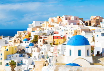 White houses in the town of Oia on the island of Santorini