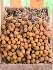 Group of longan in wooden box