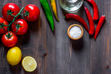 Prepring for cooking dinner. Vegetables on wooden table background top view copyspace