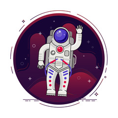 Astronaut is flying in outer space concept vector illustration in flat design with lines elements.