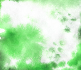 Painting abstract monochrome illustration. Watercolor green and white splashes. Hand drawn wet background in vintage style