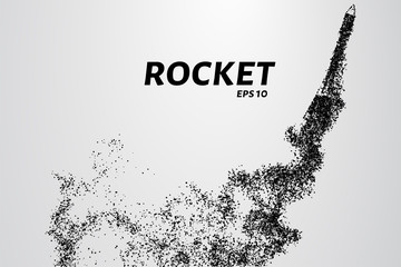 Rocket from the particles. The rocket consists of circles and points. Vector illustration.