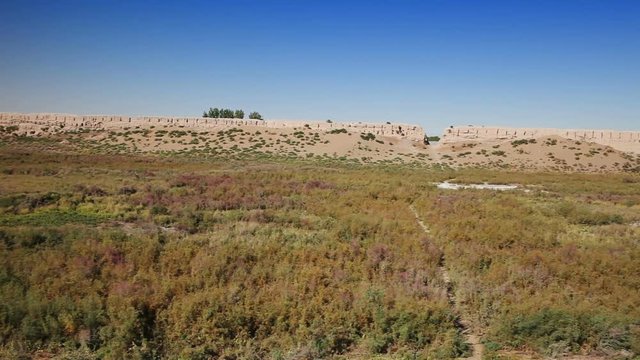 ruins of fortress Koi Krylgan Kala Fortress of the died sheep - ancient Khorezm, in the Kyzylkum desert in Uzbekistan.