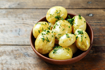 Boiled young potatoes in a plate