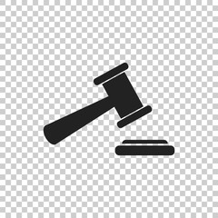 Auction hammer vector icon. Court tribunal flat icon.