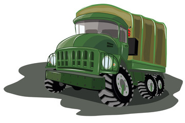 Смешной мультяшный грузовой автомобиль, векторная иллюстрация