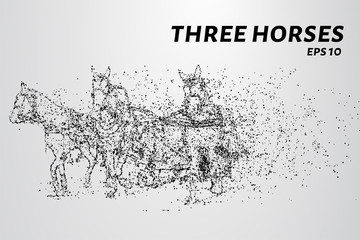 Three horses from the particles. The horse is made up of little circles