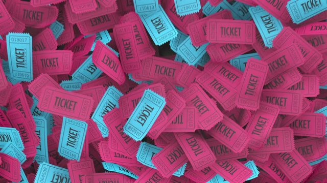 Red and Blue Raffle or Lottery Ticket Stub Pile