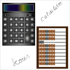 Black accounting calculator with advanced functions for calculations and scores