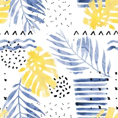Photo sur Plexiglas Impressions graphiques Hand drawn illustration with floral elements, watercolor textures, dry rough brush strokes, minimal doodles, geometrical shapes.