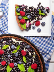 Delicious tart with blueberries and raspberries