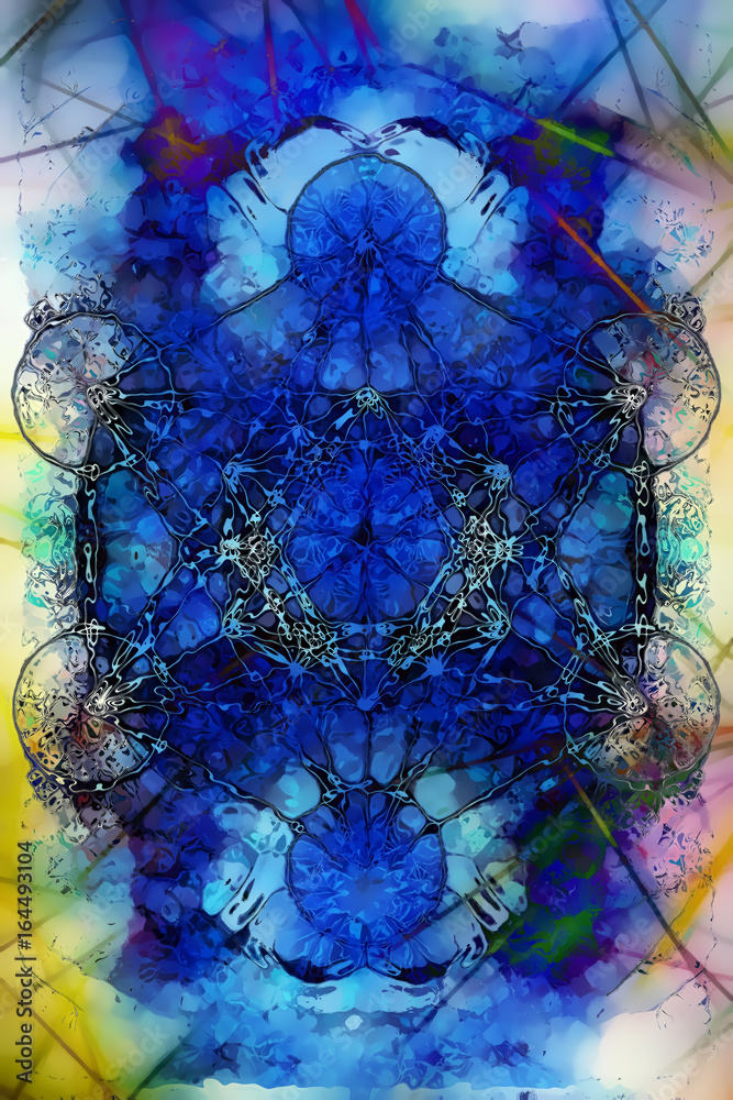 Poster Merkaba on abstract color background. Glass effect.