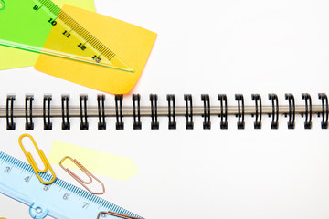 School background with colorful accessories frame