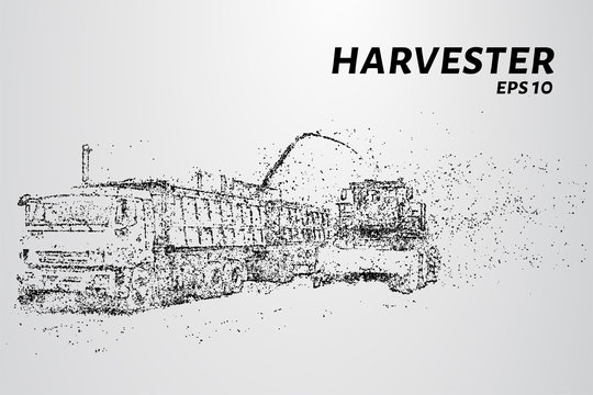 Harvester of particles. Agricultural harvester breaks down into small molecules. Vector illustration