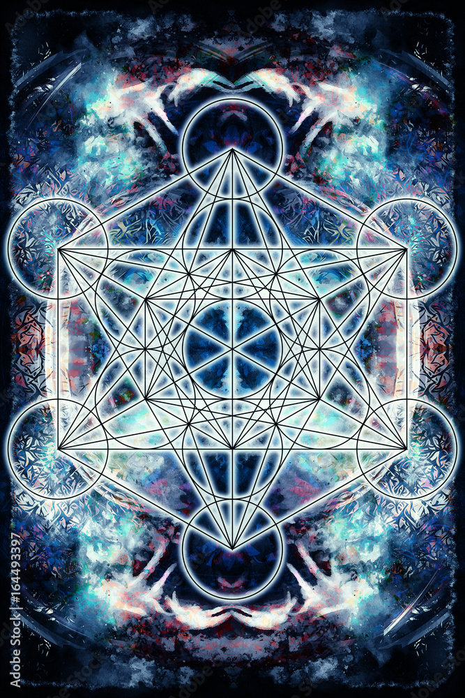 Aufkleber light merkaba on abstract background. sacred geometry.