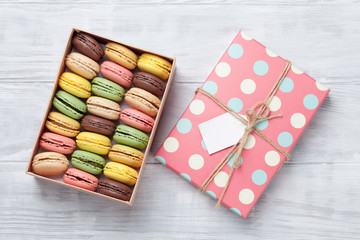 Colorful macaroons in a box