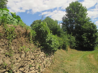 Fototapeta premium mur de pierres au bord d'un chemin