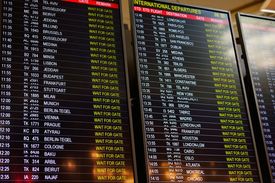 ISTANBUL, TURKEY - APRIL, 2017: Airport international departures board