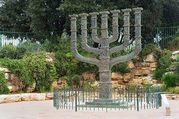JERUSALEM, ISRAEL - APRIL, 2017: The Knesset's Menorah sculpture, Jerusalem, Israel