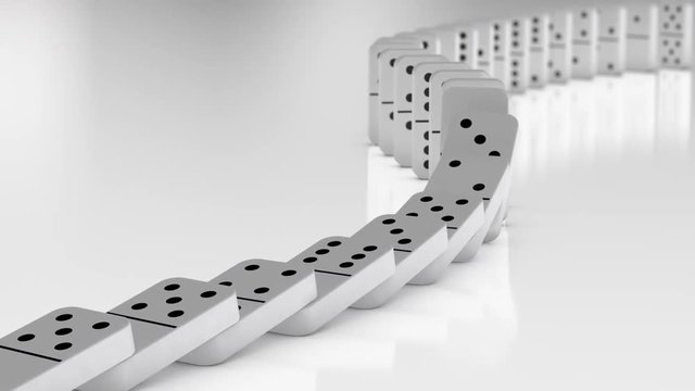 White Dominoes Falling in Chain Reaction