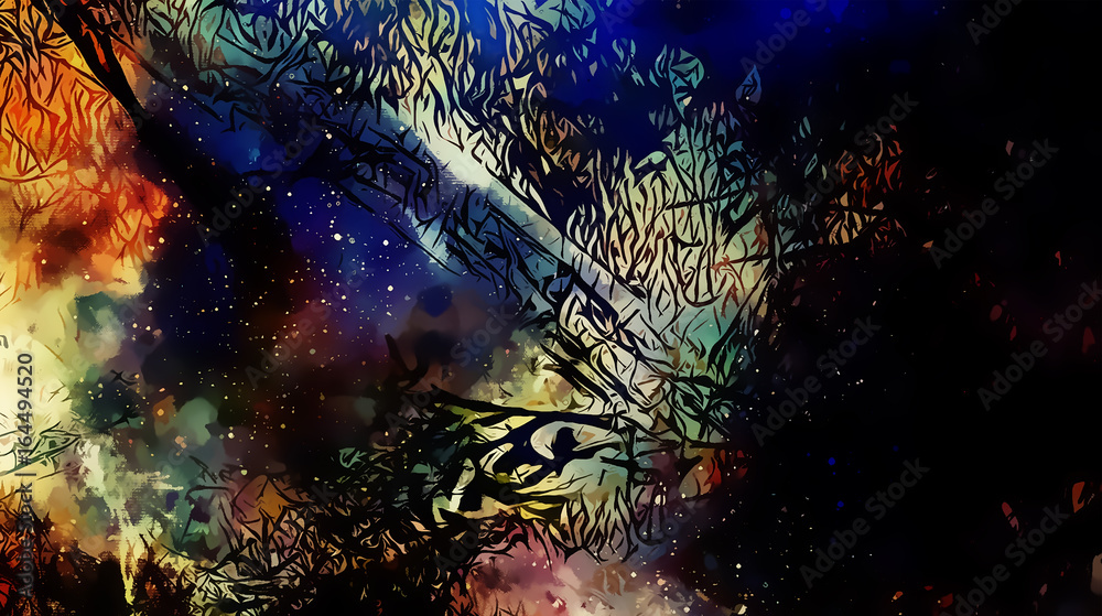 Aufkleber cosmic space and stars, color cosmic abstract background and black fractal structure.