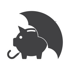 Piggy bank with umbrella concept for safe investment, finance insurance or protection