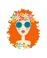 Face of cute girl with smile. Cartoon and flat style. Design element. White background. Vector illustration.