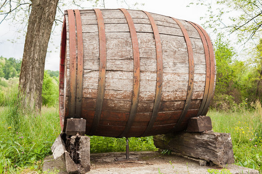 Old wooden barrel.