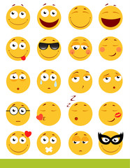 Set of cute Emoticons. Emoji and Smile icons. Isolated on white background. vector illustration.