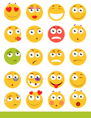 Set of cute Emoticons. Emoji and Smile icons. Isolated on white background. vector illustration.