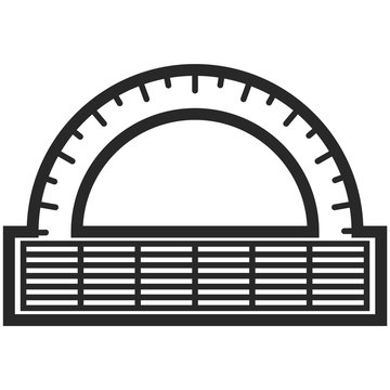 Simple Vector Icon of a classic alidad in line art style. Pixel perfect. Basic education element. School and office tool. Back to college. 	angle protractor