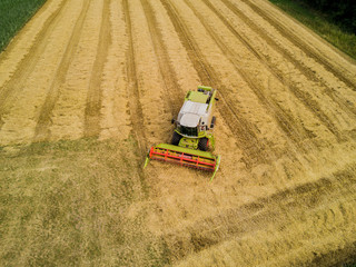 Aerial view of combine harvester on field in Switzerland